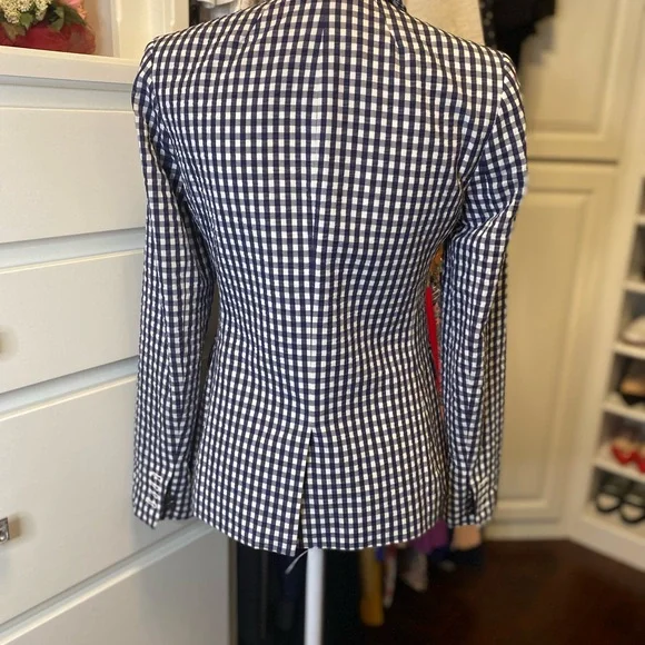 JCrew Blue & White Gingham Blazer Size 2 - Picture 4 of 9